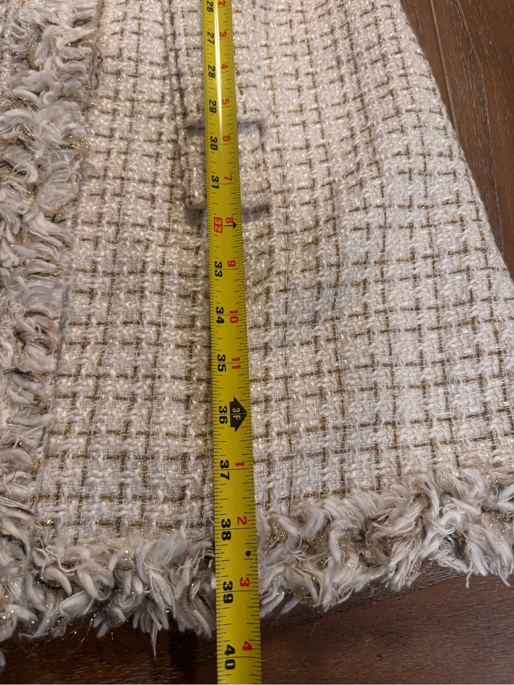 Cream Tweed Belted Long Coat with Fringed Trim #91 - Picture 5 of 9